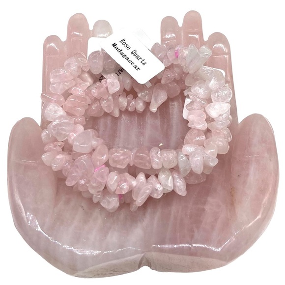 Rose Quartz Gemstone Chips Beaded Stretch Bracelet Natural Chip Stone Crystal - Picture 3 of 5